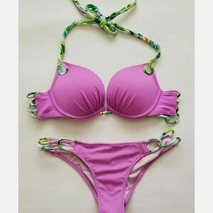 Victorias Secret 34A S Purple Floral GORGEOUS 1.5 Bikini Itsy Bombshell SWIM 7DA